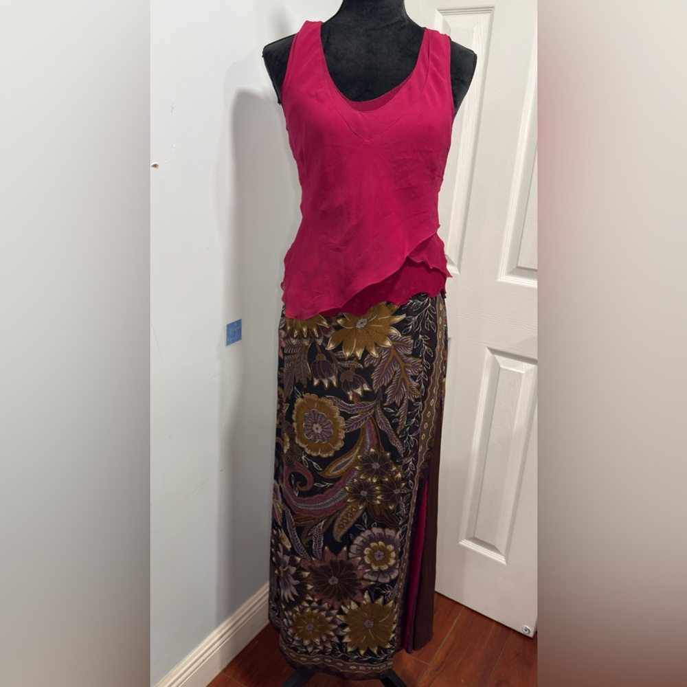Etro Fuchsia and Gold Floral Maxi Skirt and blouse
